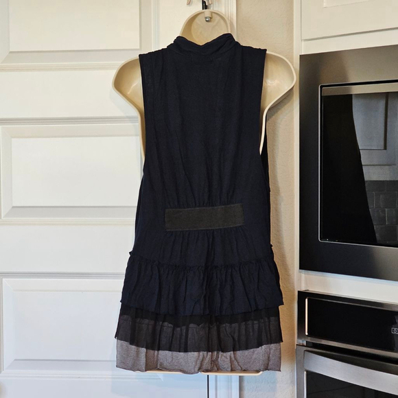 Allen B Navy And Gray Open-Front Vest With Ruffle Back Size L - Picture 2 of 10